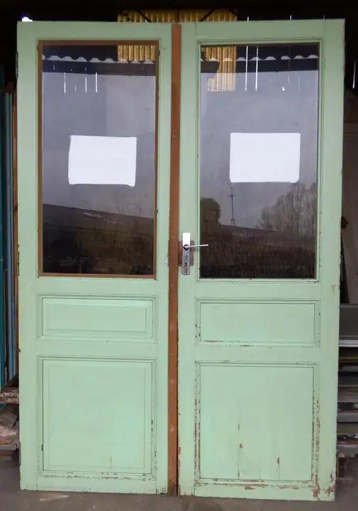 Ancienne double porte de communication en bois vitrée